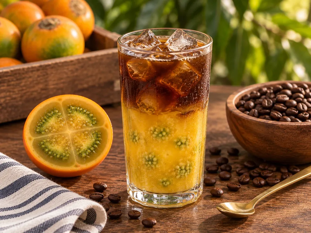 Bebida de lulo macerado con café colombiano frío.